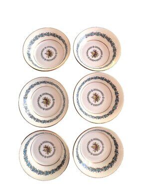 Set 6 Wedgwood Bone China "Appledore" Dessert Berry Bowls Green Stamp Brown Urn